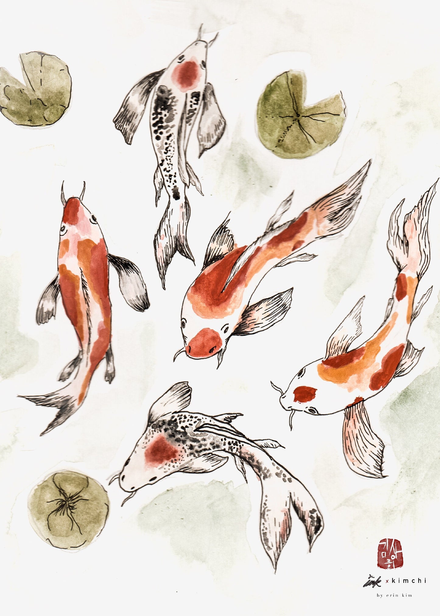 Koi - Longevity Ink and Watercolor Illustration Art Print by Erin Kim