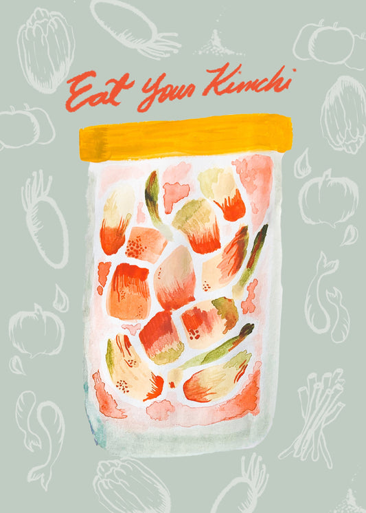 Eat Your Kimchi Cute Korean Art Print Illustration by Erin Kim Wall Decor