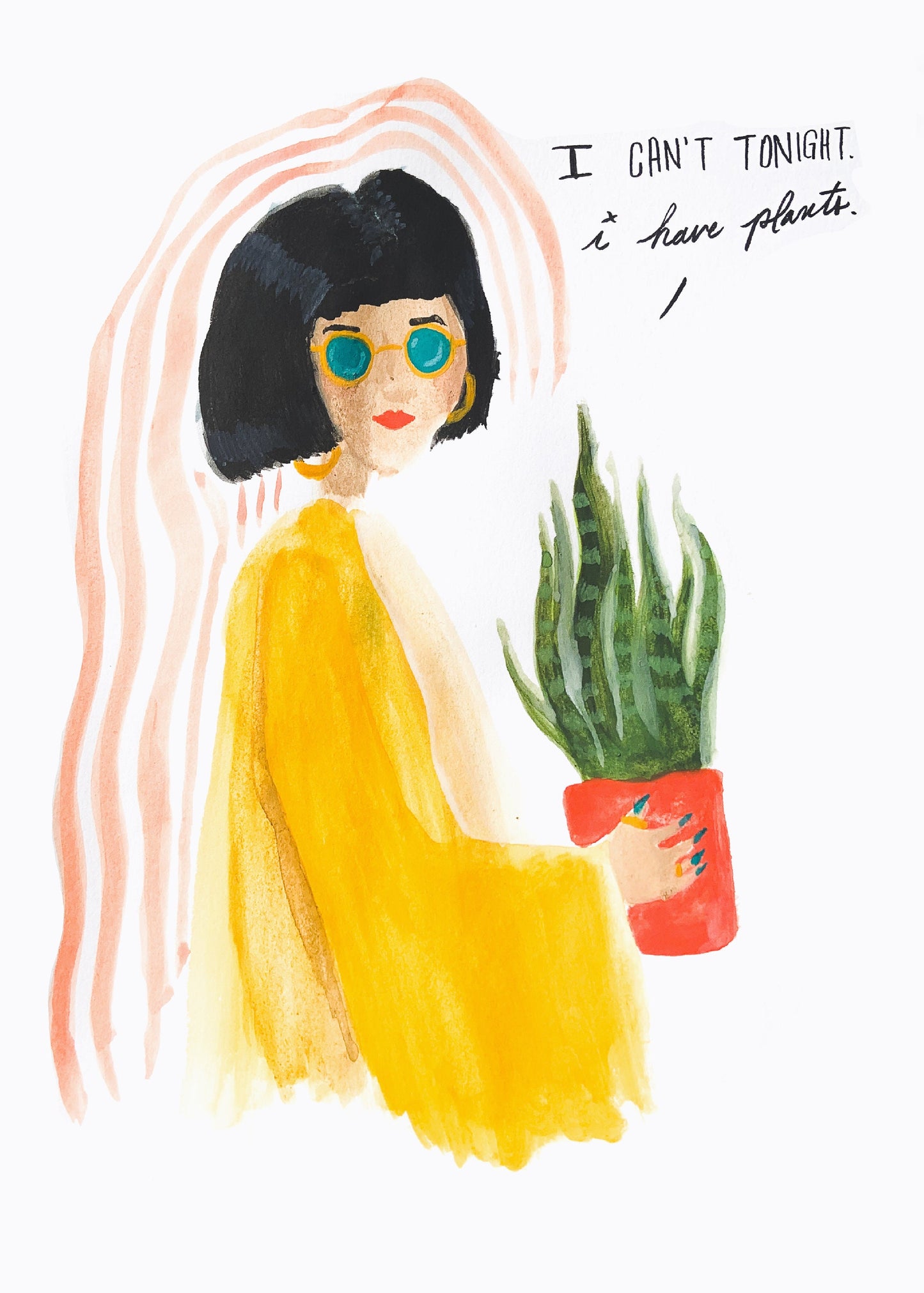 Got Plants Tonight? Cute Art Illustration Print by Erin Kim